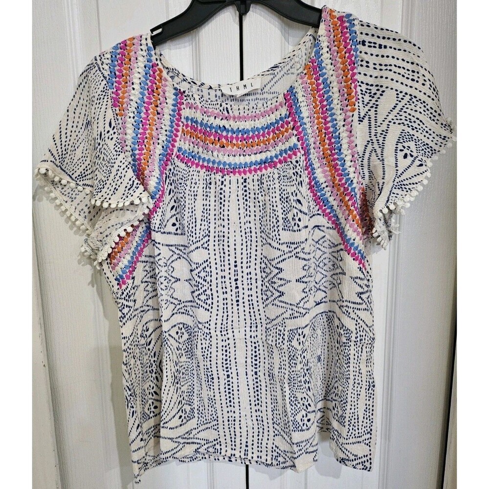 THMI Women's Embroidered Flutter Sleeve Casual Chic Top Size large
